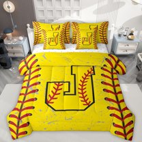 Manfei Initial Letter J 7-Piece Twin Bedding Sets,Ball Sport Lovers Bedding Comforter Set,Baseball Gamer Gaming Sheet Sets For Kids,Breathable Bedroom Decoration Reversible