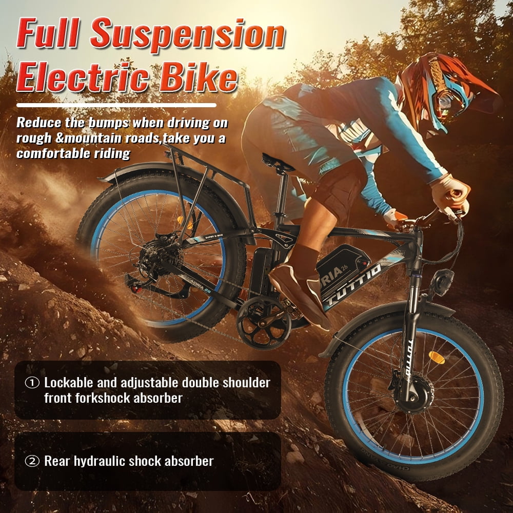 TUTTIO Dual Motor Electric Mountain Bike for Adults Teen, 26" Fat Tire Off-road E-Bike for All Terrain with 52V 25Ah Removable Battery, Max 46mph & Range 100miles, 210Nm High torque - UL 2849