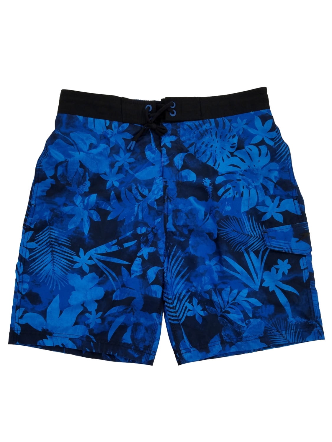 Blue Men's Floral Beach Vacation Swim Trunk Pocket Board Short Charcoal 