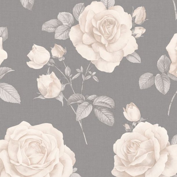 Belgravia - Papel Tapiz Texturizado Rosa Diseño Floral (Carbón, Crema)