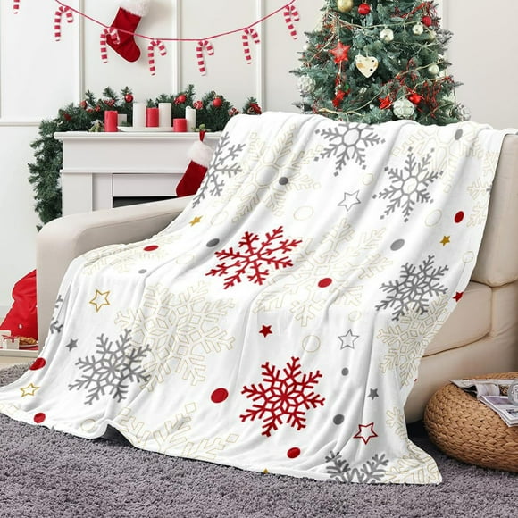Fridja Cadeaux de Noël Couverture de Noël Flocon de Neige Imprimée Douce Chaude Couverture de Sieste Convient pour Sofa Lit Camping Festival