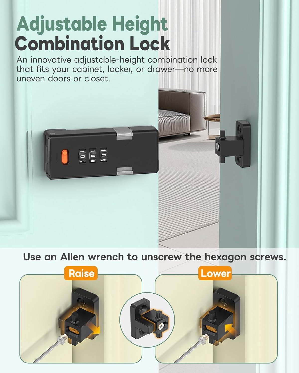 SONGAUN 90 Degree Barn Door Combination Lock, 3 Digit Password Keyless Home Security Lock for Kitchen Cabinet, Drawer, Locker, Sliding Closet Doors - Sturdy and Practical Gate Latch (1, Black)
