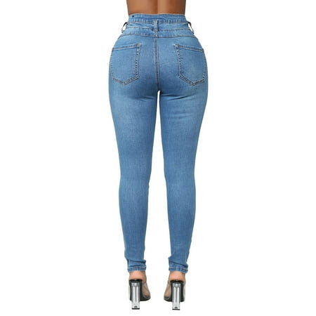 Hot Women Stretch Ripped Distressed Jeans Skinny High Waist Denim Pants Shredded Jeans Trousers Leggings Walmart Canada
