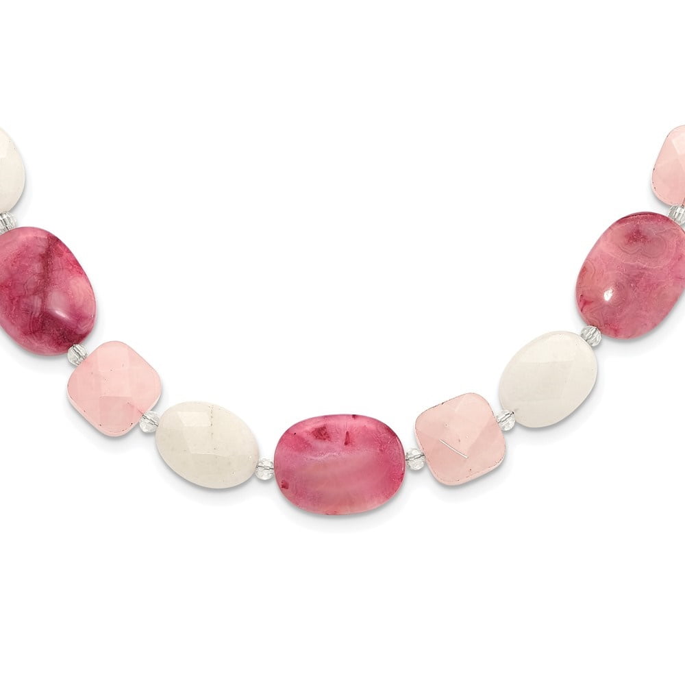 Auriga Fine Jewelry 925 Sterling Silver Pink Agate/Quartz, Jade, Crystal w/2in ext. Necklace for Women 20"
