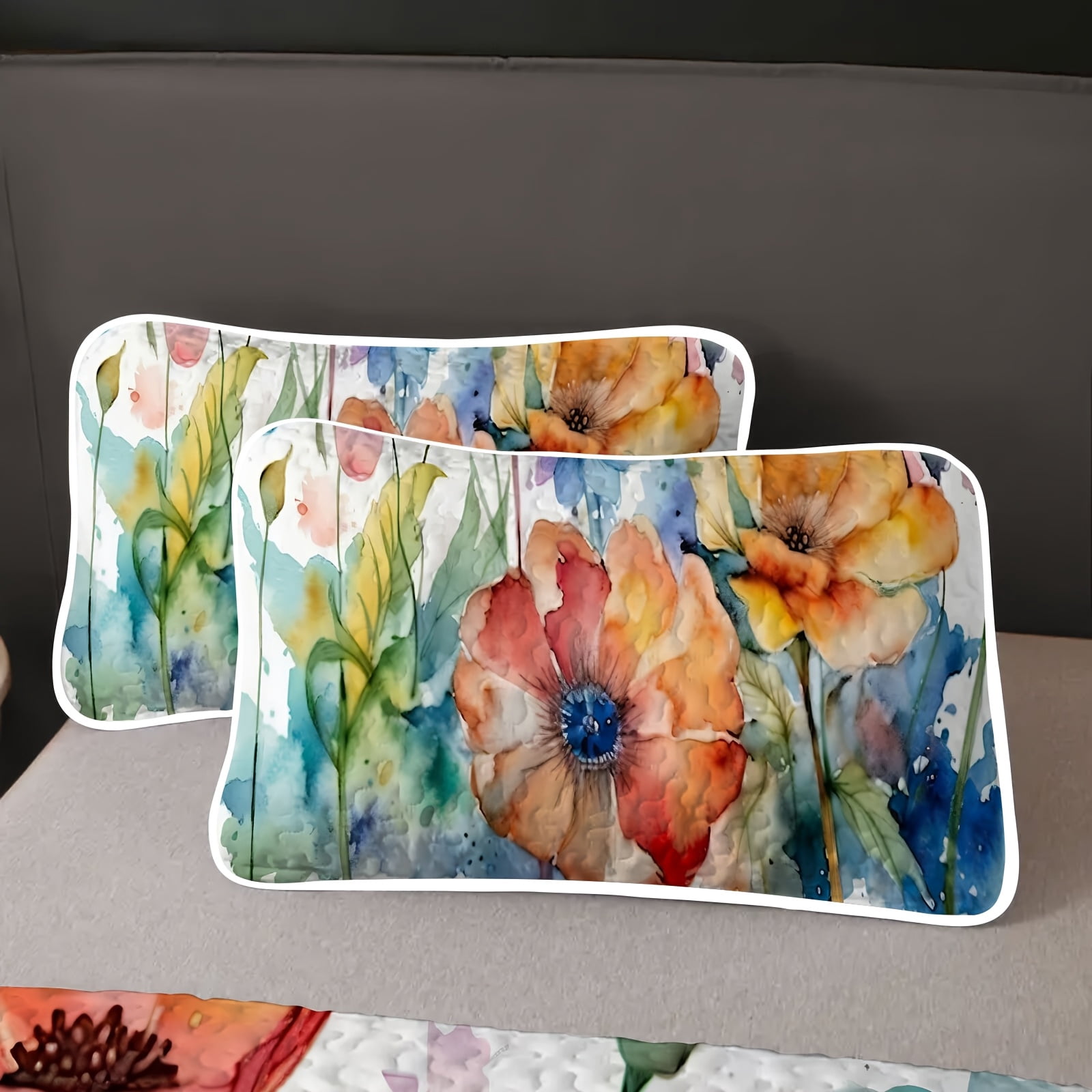 Flymme Quilts Sets Queen Size 3 Pieces Watercolor Art Floral Bedspread Coverlet with Pillowshams Lightweight Quilt Bedding Sets for Bedroom Decor
