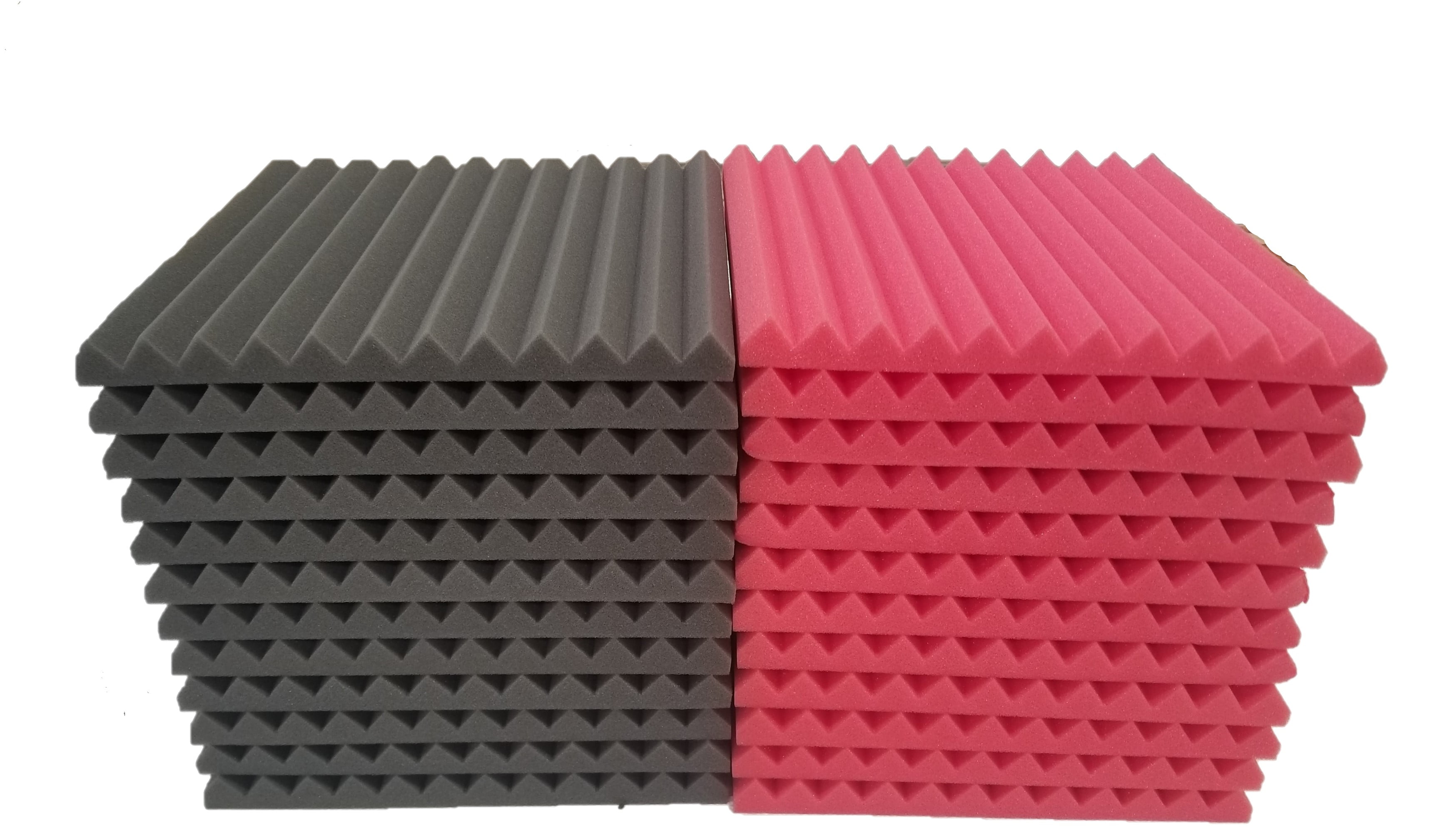 24 Red & Grey Pack Acoustic Foam Tiles Wall Record Studio Soundproof 12