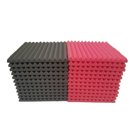 24 Red & Grey Pack Acoustic Foam Tiles Wall Record Studio Sound Proof 12 x 12 x