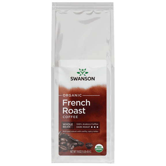 Swanson Organic French Roast Whole Bean Coffee - Dark Roast 16 oz Package
