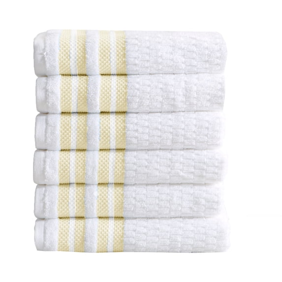 Great Bay Home Cotton Textured & Detailed Stripes Quick-Dry Towel Set (Hand Towel (6-Pack), Lemon)