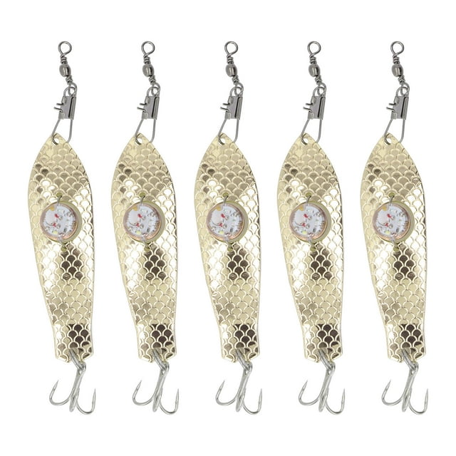 5PCS LED Fishing Lure Light Rustproof Stainless Steel LED Lighted Bait Flasher for Fishing Accessories Gold