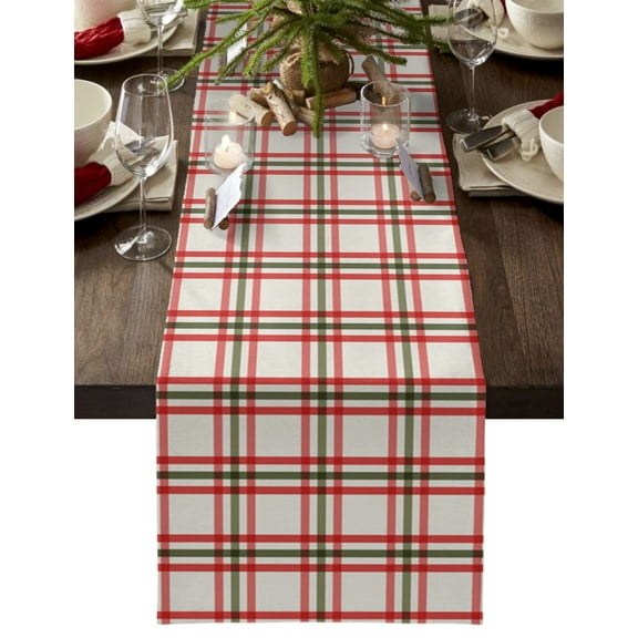 Table Runner 72 Inches Long for Kitchen Dining, Merry Christmas Dresser Scarf Farmhouse, Dining Table Decorations for Wedding/Parties, Farmhouse Xmas Red Teal Plaid Striped 13 x 72 In
