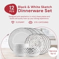 thumbnail image 2 of Safdie & Co. 12-Piece Black & White Sketch Dinnerware Set, Porcelain, Includes Plates, Bowls, and Serving Dishes, Dishwasher Safe, 2 of 14