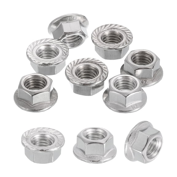 10 Pcs M10x1.5mm Serrated Flange Hex Lock Nuts, 304 Stainless Steel Metric Nut