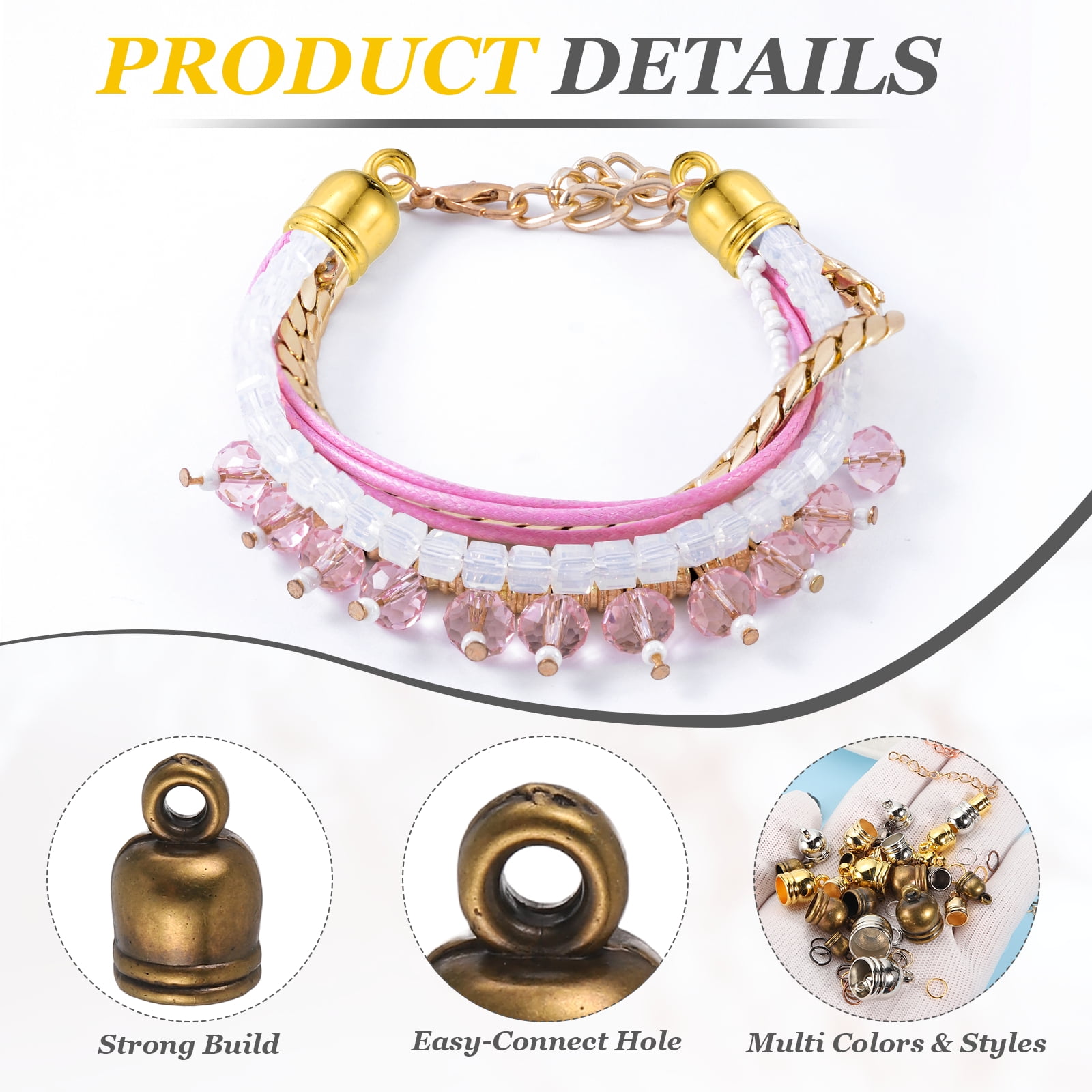 Uxcell 550Pcs Leather Cord End Caps, 4.8 to 11.8mm ID Tassel Barrel End Caps with Extender Chains and Jump Rings for Jewelry Making Findings DIY Bracelet Necklace, Bronze Tone