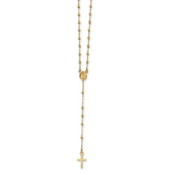 14k Gold Polished & D/C w/3in ext. Rosary Necklace (Weight: 2.83 Grams, Length: 20 Inches)
