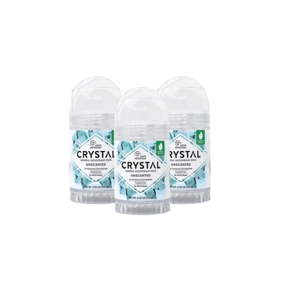 Crystal Body Mineral Deodorant Stick, Unisex, Unscented, 4.25 oz(Pack of 3)