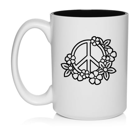 

Peace Sign With Flowers Ceramic Coffee Mug Tea Cup Gift for Her Friend Coworker Wife (15oz White)