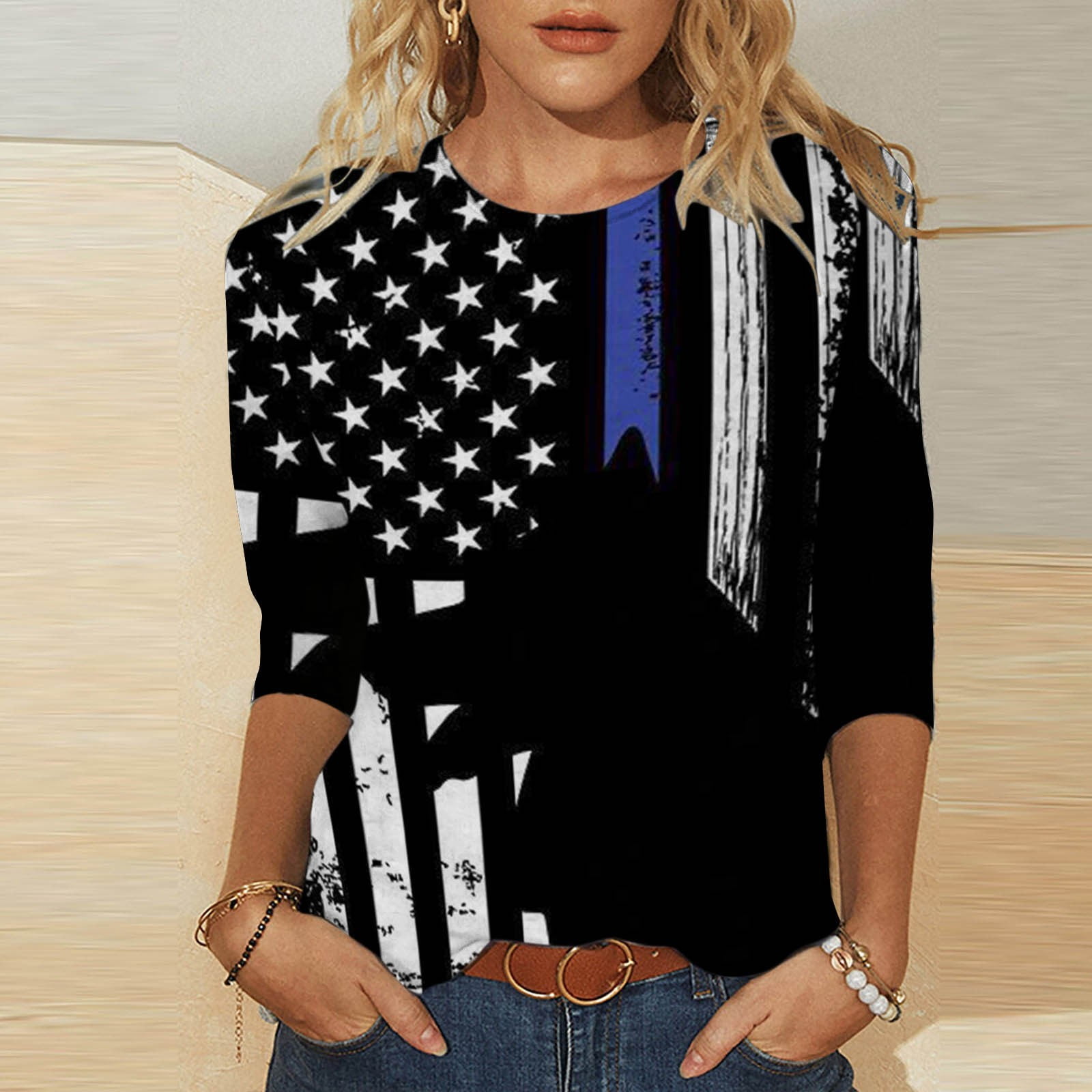 4th of July 3/4 Sleeve Shirts for Women 2023 Dressy Summer American ...