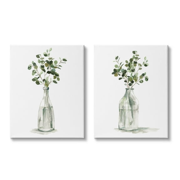 Eucalyptus Herbal Bouquet Arrangement Botanical & Floral Graphic Art Gallery Wrapped Canvas Print Wall Art, Set of 2