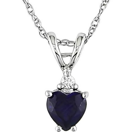 1/2 Carat T.G.W. Created Sapphire Heart and Diamond Accent in 10kt White Gold Pendant, 17"