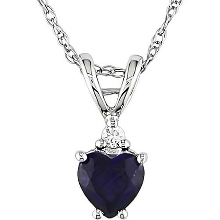 Tangelo 1/2 Carat T.G.W. Created Sapphire Heart and Diamond Accent in 10kt White Gold Pendant, 17