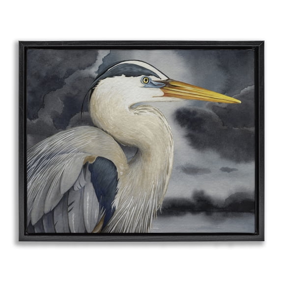Stupell Industries Cottage Grey Heron Portrait Black Floating Frame Canvas Art, 21 x 17, by Grace Popp