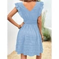 thumbnail image 2 of EASYBRA Women V Neck Pleated Mini Dress Sleeveless High Waist Summer Elegant Casual Dress, 2 of 4