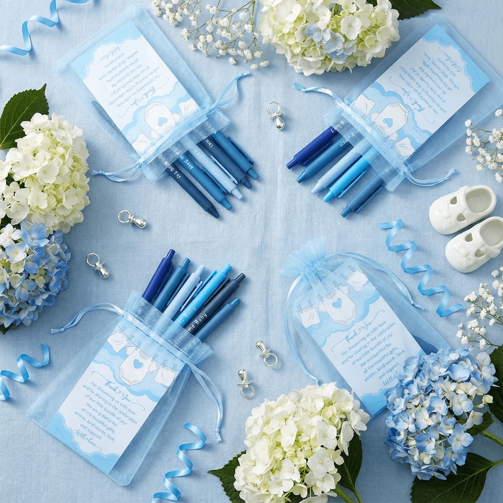 50 Sets Party Favors Gift Set with Ballpoint Pens Thank You Cards and Organza Bags, Bulk Guest Souvenirs for Gender Reveal Baby Shower Wedding Birthday Corporate Events Appreciation Gifts