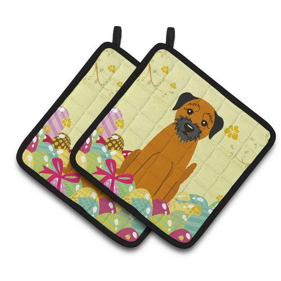 Caroline's Treasures Easter Eggs Border Terrier Pair of Pot Holders