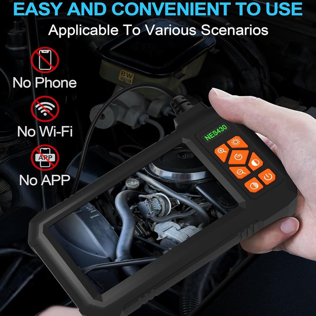 Binazon Endoscope Borescope Camera 1080P HD 4.3" Screen IP67 Waterproof 8 LED Lights 3.28Ft