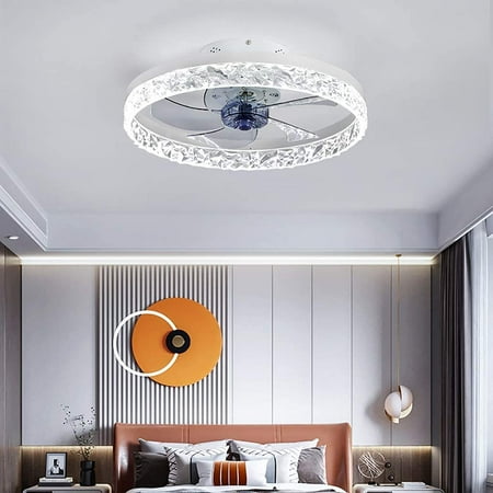 

Ceiling Fan with Lights LED Remote Control 3 Color Dimmable 6 Wind speeds Reversible Rotate Invisible Blades Flush Mount Ceiling Light Low Profile Enclosed Ceiling Fan 19.7 White
