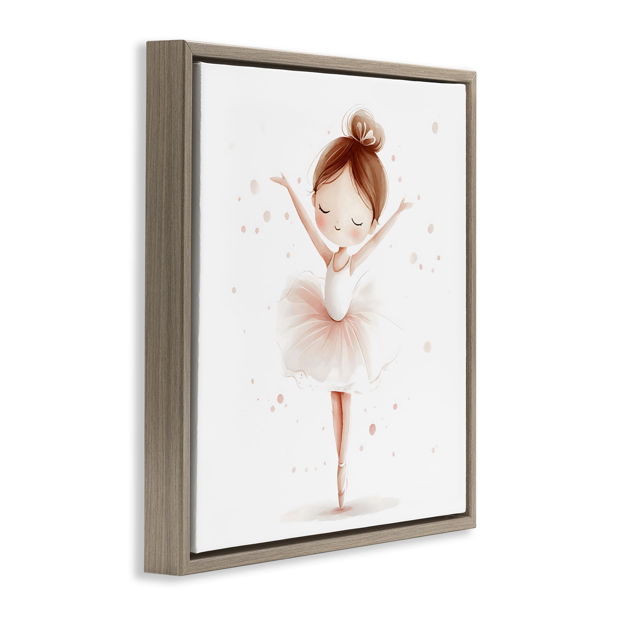 Stupell Industries Delicate Little Ballerina Girl Brown Framed Floater Canvas Wall Art, design by Creative Studio