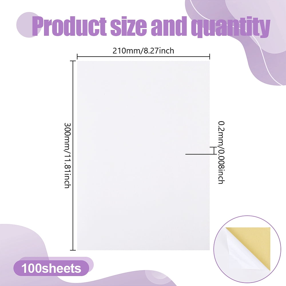 100 Pcs White Waterproof Sticker Printable Sticker Paper Copy Paper A4 Printer Paper Self Adhesive for Inkjet Printer Standard