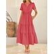 thumbnail image 3 of Vestido midi ZESICA casual de verano de manga corta con cuello en V para mujer, 3 of 9