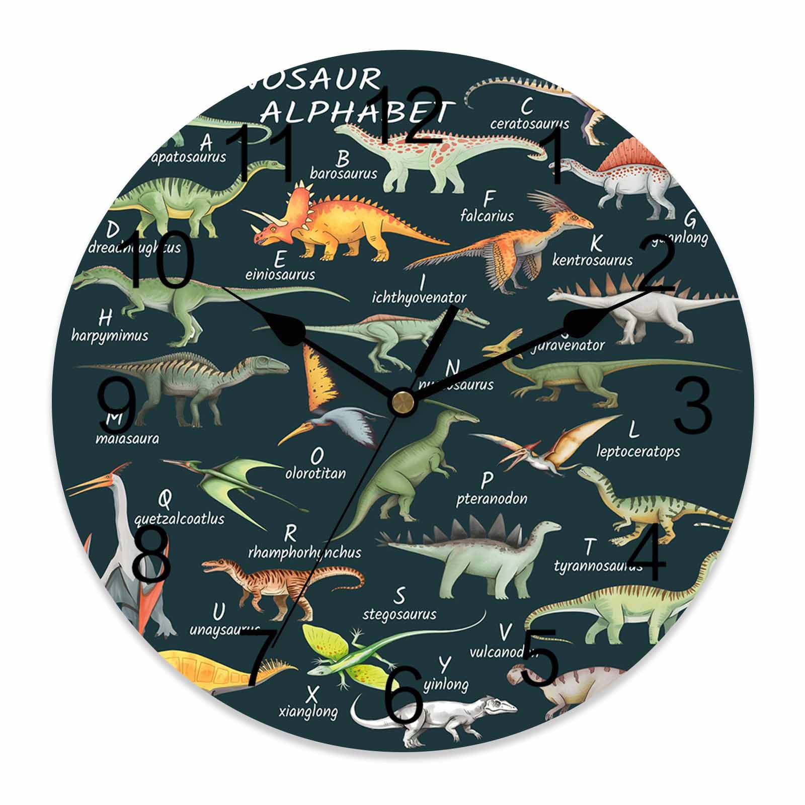 Wall Clock Dinosaur Family Clocks PVC Silent Non Ticking Battery Operated Learning Alphabet A to Z photo Wall Clock Dinosaur Family Clocks PVC Silent Non Ticking Battery Operated Learning Alphabet A to Z