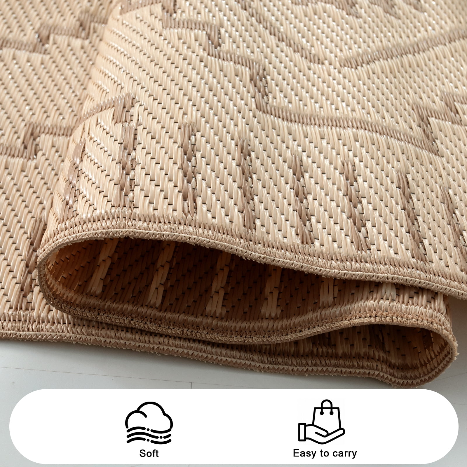 Lahome Portable Indoor/Outdoor Rug 6x9 - Waterproof & Reversible Plastic Straw Mat for Patio, Deck, Balcony, Backyard, Picnic, Beige & Brown
