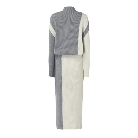 Women's 2 Piece Outfits 2024 Fall Winter Sweater Skirt Set Long Sleeve Oversized Top High Waist Color Block Dress