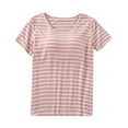 thumbnail image 4 of Ohufall Women's Modal Pj T-shirts with Built in Bra Fashion Stripe Printed Short Sleeve Round Neck Pajama Tops Summer Loose Comfy Home Sleepwear Tees for Women, 4 of 8