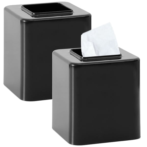 Youngever 2 Pack Tissue Box Covers, Plastic Square Tissue Box Holders, Square Napkin Box Holders (Black)