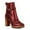 Red, variant on XYD Women Round Toe Perforated Ankle Boots Lug Sole Wooden Block Heel Buckled Strap Platform Side Zip Booties Casual Shoes Size 7 Red