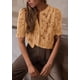 thumbnail image 3 of Blusa PRETTYGARDEN de encaje para mujer, manga corta, color caqui, talla L, 3 of 6
