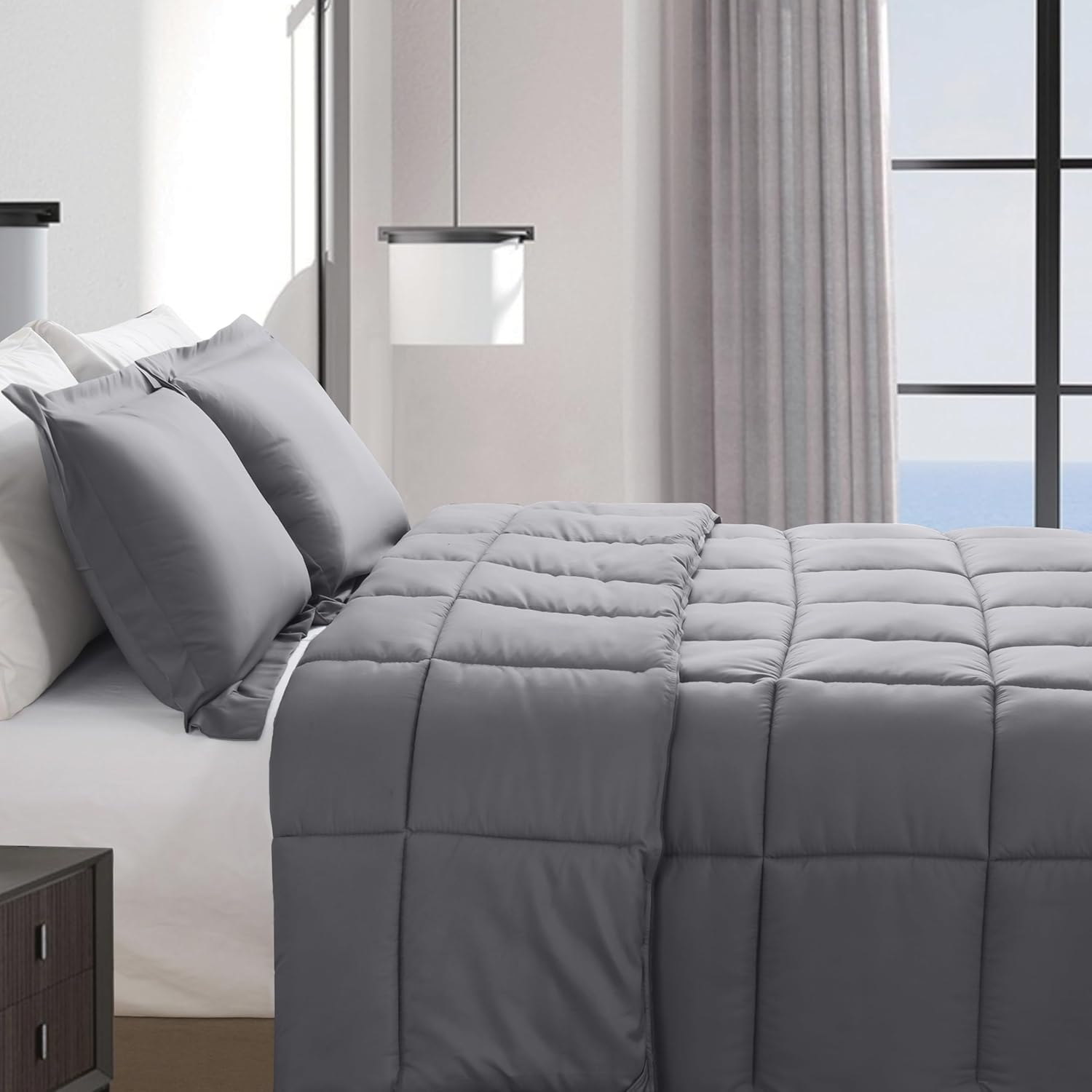 1pc SOLID Gray Comforter Full/Queen Gray