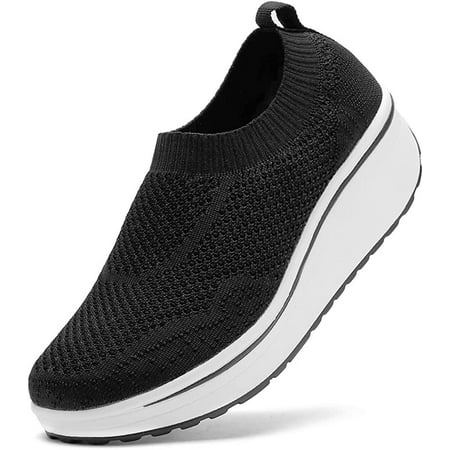 

Women s Slip On Breathable Walking Shoes Comfort Fitness Wedge Platform Sneakers (Size:US5-US12)