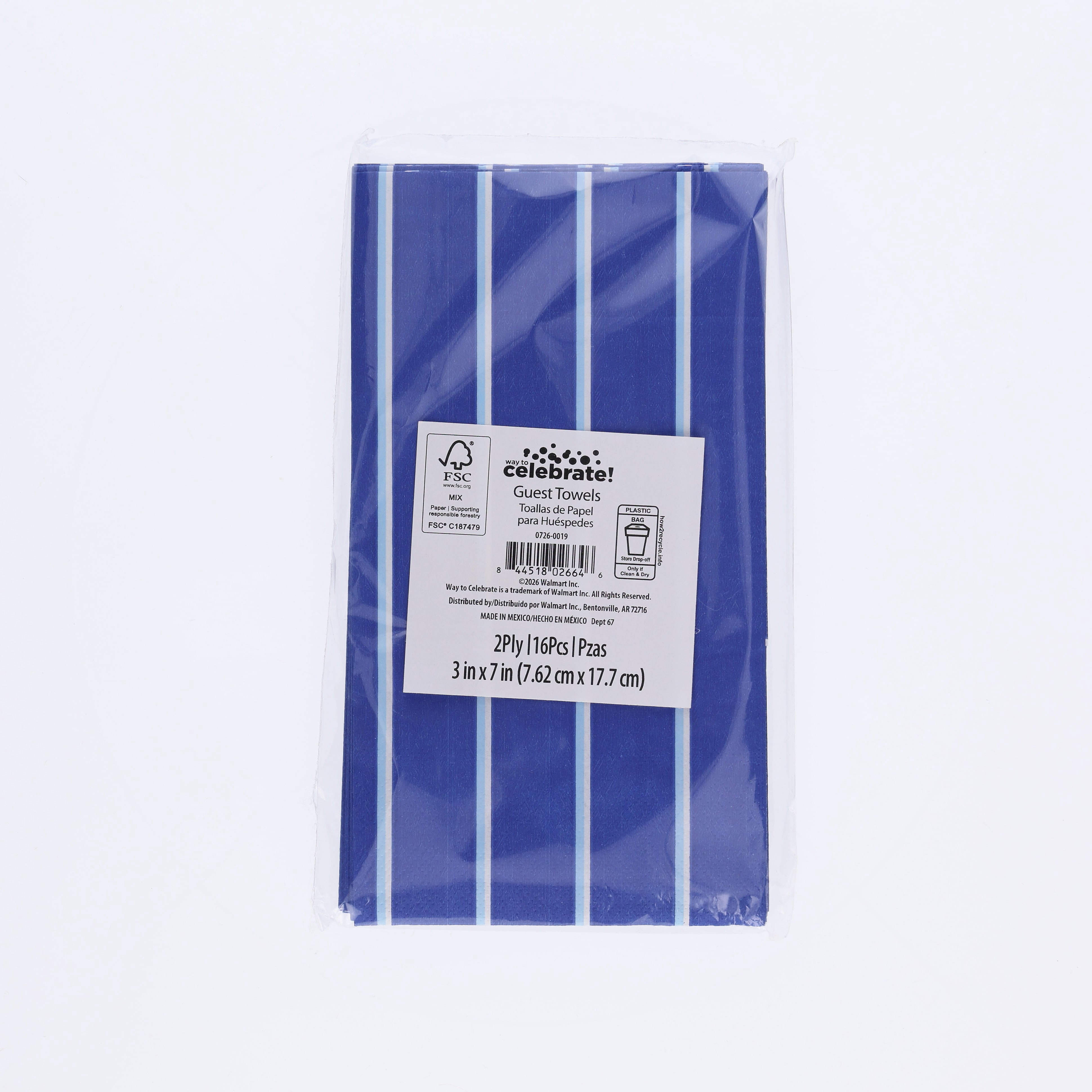 3" x 7" Disposable Blue Striped Paper Napkins, 16 Count, by Way To Celebrate