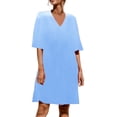 thumbnail image 3 of Robe d'Été pour Femmes 2024 Mode Grande Taille Manches Courtes Couleur Unie Col en V Douce Confortable Longue Robe Rabais de 50 % Liquidation!, 3 of 7