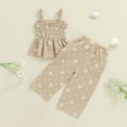 thumbnail image 5 of UngA Toddler Girl Clothes Sleeveless Smocked Ruffle Tank Tops and Long Pants Summer Little Girls Outfits 1-2 Years,Beige, 5 of 7