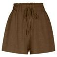 thumbnail image 3 of PMVFHDE Womens Casual High Waisted Loose Shorts With Drawstring Solid Color Comfortable For Summer Spring Everyday Wear Shorts For Women Brown,M, 3 of 5