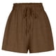 thumbnail image 3 of Pantalones cortos holgados de cintura alta para mujer, cómodos para las vacaciones de verano, con cordón en la cintura y color liso., 3 of 5