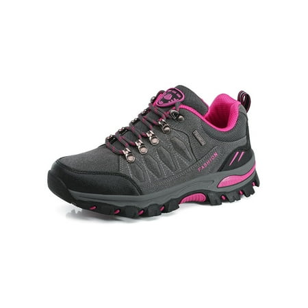 

Gomelly Womens Sneakers Lace Up Hiking Shoes Athletic Trekking Shoe Lightweight Sport Sneaker Ladies Women s Trainers Gray Rose Red 6.5