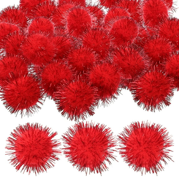 PTOOTP 50Pcs Red Pompom Multipurpose Craft Supplies for Art Projects and Decorations